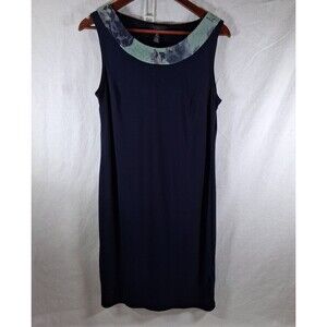 R&M RICHARDS Navy Sleeveless Above The Knee Sheath Dress Embellished Neckline 8